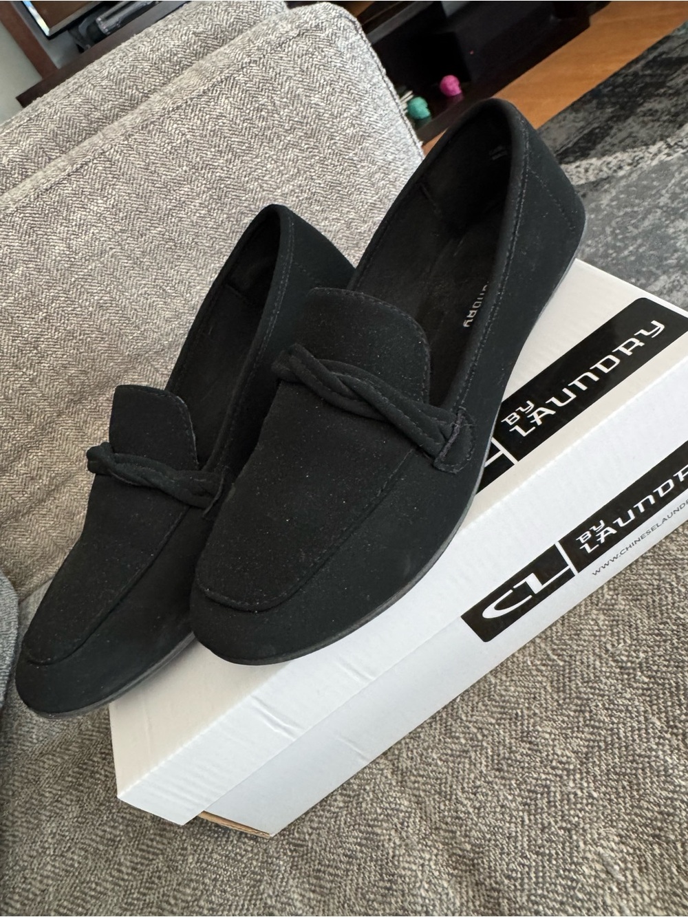 CL by Laundry Black Suede Slip-On Loafers Sz 9